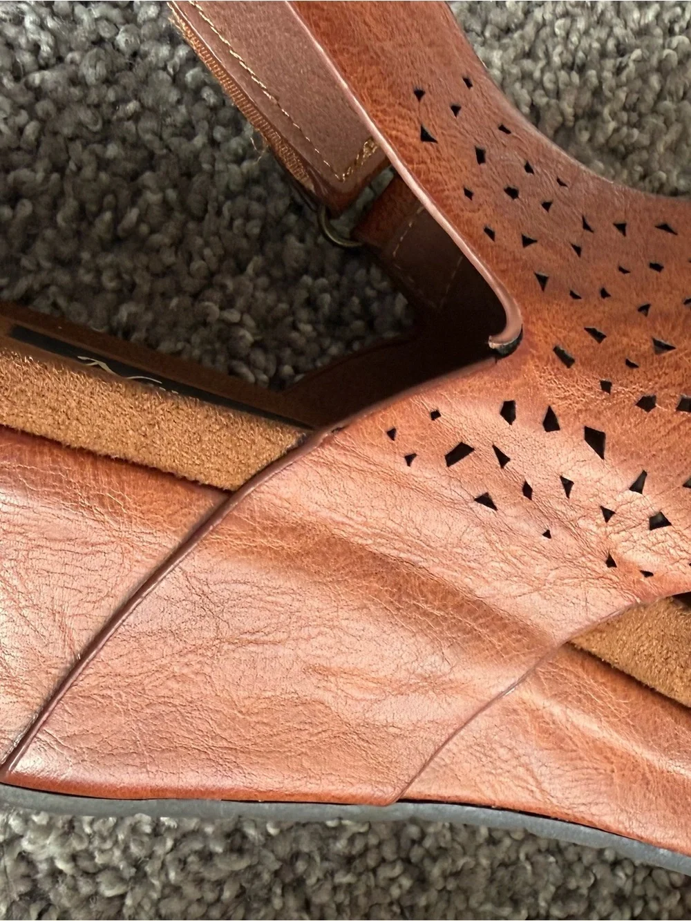 Natural Reflections Warm Tan Leather Perforated Cross-Strap Slingback Sandals